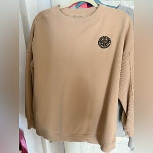 Aerie Tan Crew Neck Sweater with Leopard Accent